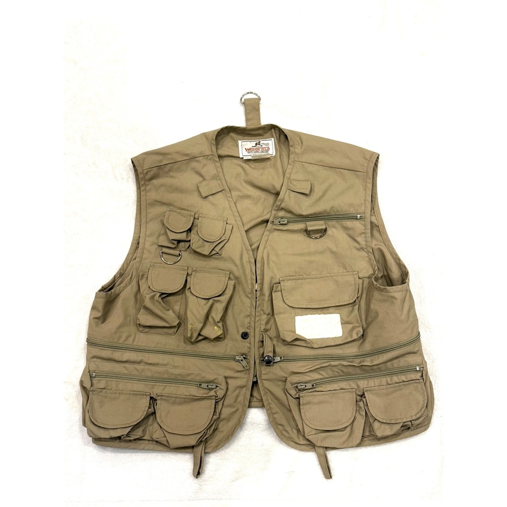 Vintage Woodfield Mens‎ Khaki Utility Fishing Vest Multi-Pocket Tan Large